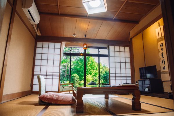 Peaceful guest rooms with views of the Japanese garden