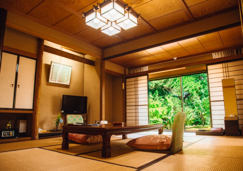 Peaceful room with a view of the Japanese garden